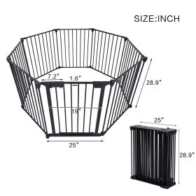 200" Adjustable Safety Gate 8 Panels Play Yard Metal Doorways Fireplace Fence Christmas Tree Fence Gate for House Stairs Gate prohibited area fen