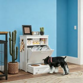 Pet Feeder Station Storage Cabinet, Dog Food Storage Container with Dog Raised Bowls