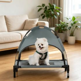 24 Inch Elevated Dog Bed with Removable Canopy UV Protection Outdoor Dog Cot Pet Bed for Camping Gray