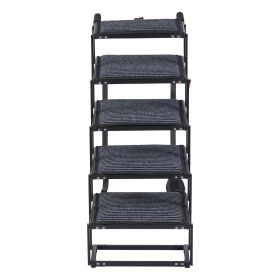 Dog Stairs for Car, 5 Steps Extra Wide Foldable Dog Ramp for Large Dogs with Non-Slip Rug Surface, Portable Lightweight Pet Ladder for Car, SUV,