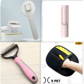 Pet Long-haired Dogknot Comb Double-sided Blade Dog (Option: Pink set17-L)