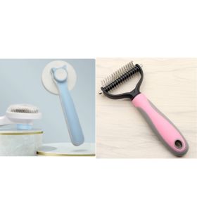 Pet Long-haired Dogknot Comb Double-sided Blade Dog (Option: Pink set4-L)