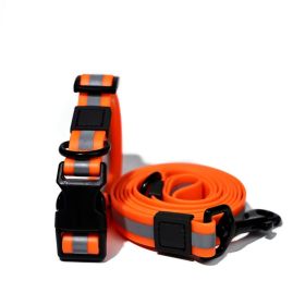 Reflective PVC Dog Leash & Collar Set | Waterproof Heavy Duty Safety Lead (Color: Orange, size: M)