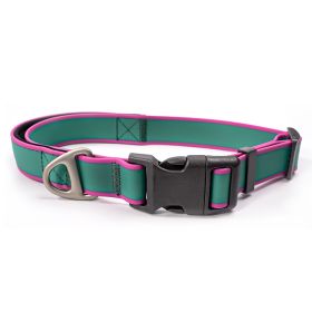 Waterproof Stain-Resistant Dog Collar, Green & Pink Color Block Pet Neck Strap, Adjustable Quick-Release Buckle, Comfortable No Choking (size: L)
