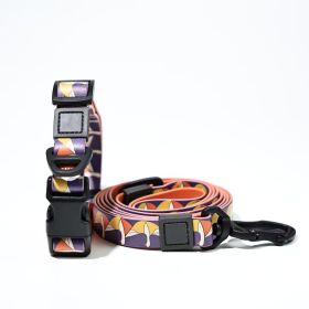 Trendy Printed PVC Dog Leash & Collar Set, Waterproof Durable Pet Lead with Unique Pattern, Adjustable for Small Medium Large Dogs (Pattern: Purple Geometric Fan, size: L)