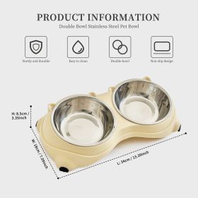 Macaron Pink Dual Stainless Steel Pet Bowls, 600ml Each, Non-Slip, Dishwasher Safe for Small-Medium Pets (Color: Yellow)